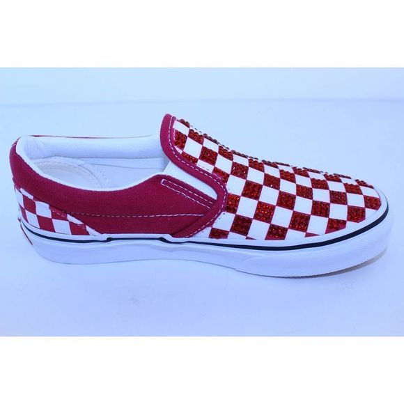 Vans Checkerboard Classic Slip-On Red White Crystal Sneakers Girls Size 2 M NEW - Picture 5 of 12